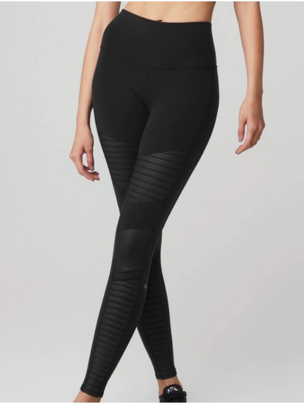 Alo Black Moto-Style Mesh Panel Leggings XS